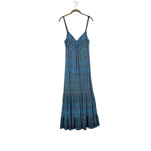 Sundance Jersey Knit Tiered Maxi Dress Brown Blue Floral Festival Size Large